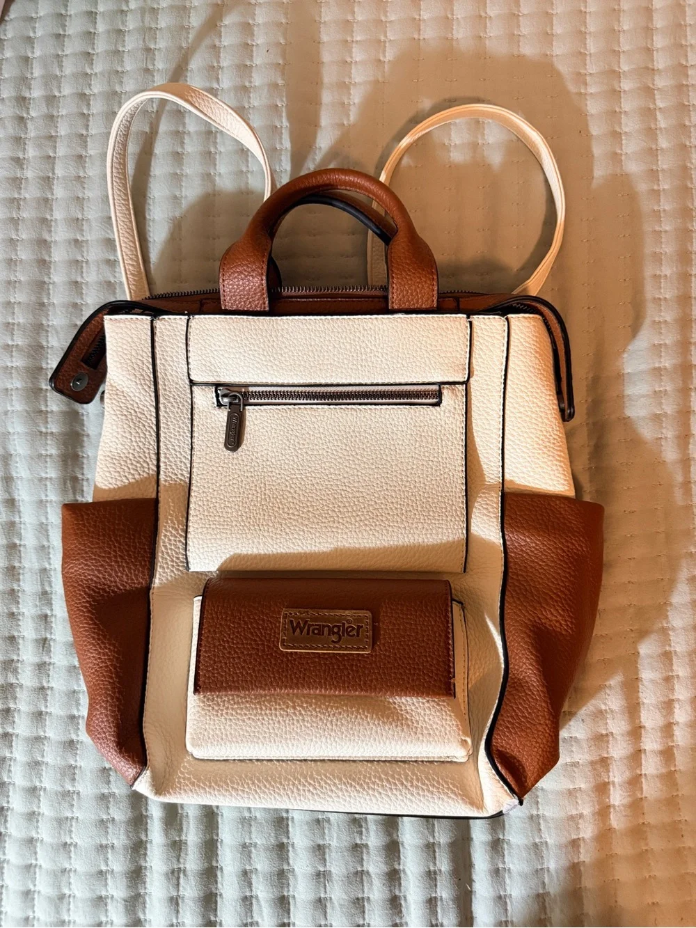 Wrangler Cream and Brown Two-Tone Backpack Tote